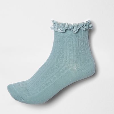 Teal lace frill socks